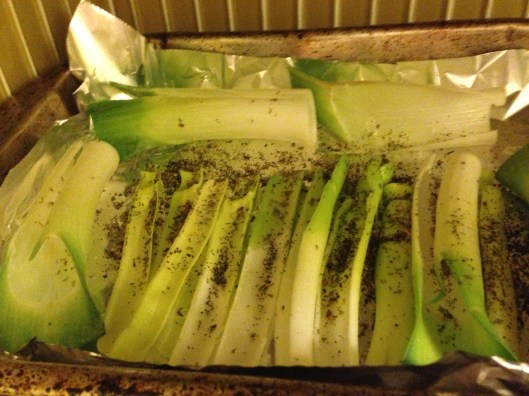 Leeks waiting to be roasted