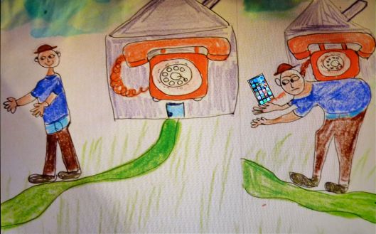 The journey of the phone from inside the house to on the body.