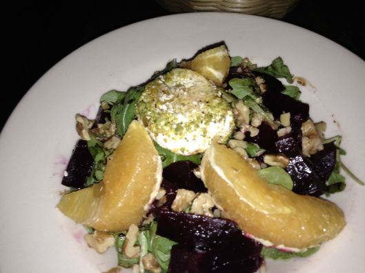 beet and goat cheese and orange salad