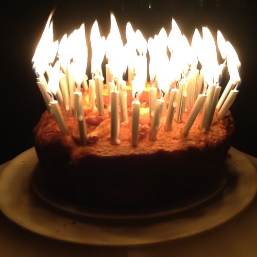 60 candles with cake:side